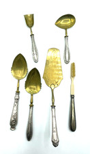 6 antik Vorleger 800 Silber Griff + Messing Besteck um 1900 gepflegt