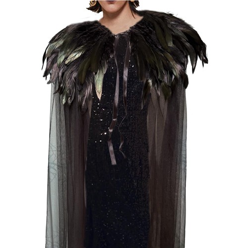 Gothic federn cape mit tüll - federn,
