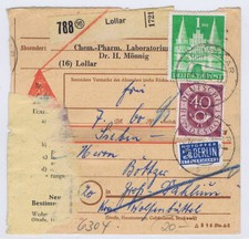 Bizone/Bauten, 97IIeg MiF 132/33, NN-Paketkarte Lollar, 14.7.52