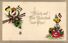 Ak Glückwunsch Ostern, Küken mit Fahne, Türkenfahne, Glücksklee,... - 11357872