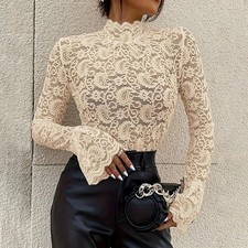 Damen Spitze Slim Langarmshirt