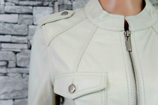 ATTENTION DAMEN ECHT LEDER NIETEN ZIPP MILITARY JACKETT JACKE IVORY 38 40 