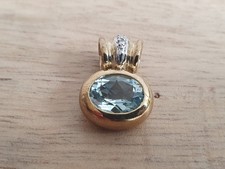 massiver Anhänger Gold 333 Aquamarin/Topas m Brillanten 4,9 Gr. NEU