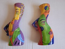 Kunstkeramik Kerzenständer  Motiv von Picasso 1 Paar Kerzenständer handbemalt