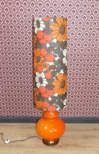 70er Jahre Stehlampe ORANGE Flower Power Schirm beleuchteter GlasFuß Leuchte TOP