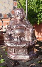sitzender dicker fetter glücklicher Buddha Glücksbuddha Gips metallisch glitzer