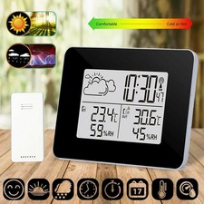 Funkuhr Digitale LCD Wetterstation Wecker Temperatur Hygrometer mit Außensensor
