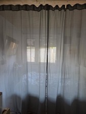 Gardine 2x 135x245cm Leinenoptik Türkisblau Grau