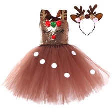 Kinder Mädchen Weihnachten Rentier Kostüm Hirsch Cosplay Tutu Kleid Kostüm