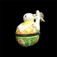 Deckeldose / Schmuckdose Villeroy & Boch  Ostern Osterhase mit Vogel