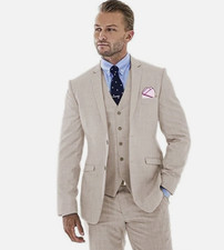 Herren 3-Teiler Leinen Anzug