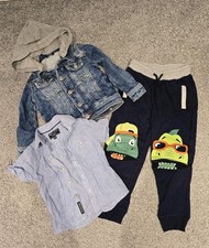 Neu Outfit Set 92 98 Jungen Jeansjacke Hemd Hose Dinosaurier Cool Schick Jacke