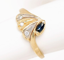 Kinderring Damenring 14 Karat 585 Gold Gelbgold Saphir Zirkone 1,52 g Gr. 45