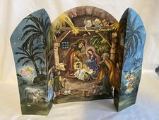 alter Adventskalender ILO AMAG Nr. 424  Krippenszene aufklappbar mit Glitzer