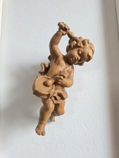 Holzschnitzerei Holzfigur Engel Putto Wandengel mit Trommel Eiche? Schnitzerei 