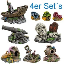 Schiffswrack Dekoration für Aquarium Terrarium Deko Koralle Schädel Fass Anker