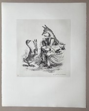 A. Paul Weber Neue Federn Lithographie 1971 handsigniert