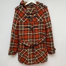Dufflecoat Gr. 10 Drykorn Karo orange braun herbstlich Wollmix Kapuze Tartan