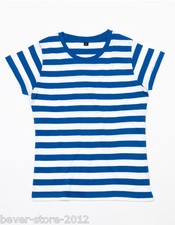 Damen T-Shirt gestreift Rundhals Single-Jersey 100% Baumwolle Kontrast S M L XL