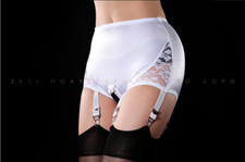 Vintage Strapsgürtel mit Spitze und 6 Riemen Ouvert schwarz/rot/weiß