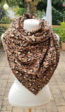 Damen XL Musselintuch Dreieckstuch Schal Baumwolle Musselin Leo braun schwarz