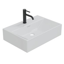 HAGO® Keramik Waschbecken Weiß 515x360x130mm eckig mit Überlauf Aufsatz & Wand