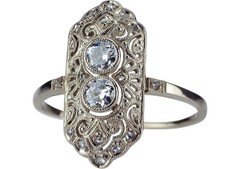 Art Déco 750 Weißgold 0,40 ct Diamant Schiffchen Navette Damen Ring!