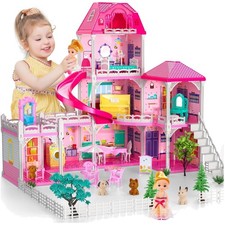 Puppenhaus 3 Etagen, Mädchen Spielzeug, Haus mit Möbeln, Geschenk für Kinder