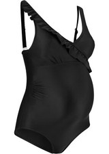 Umstandsbadeanzug mit Volants Gr. 44 Schwarz Damen Bademode Schwimmanzug Neu*