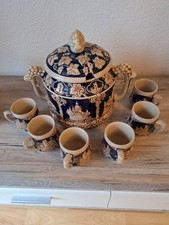 Rumtopf mit Deckel Cochem Burgen Schlösser am Rhein Keramik Blau Weiss 23 x 31cm