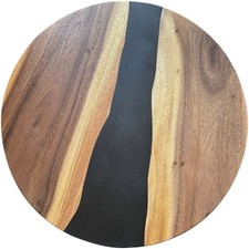 Epoxidharz Tischplatte River Table Rund Schwarz Walnuss Massivholz ø600x22mm