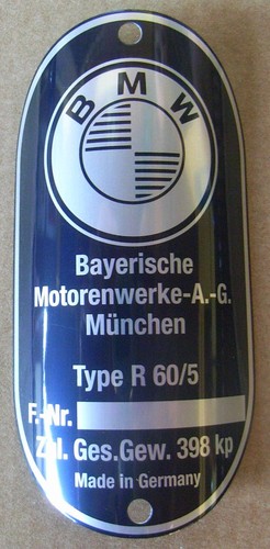 Typenschild bmw r60 gummikuh - typenschild,