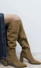 Zara Stiefel Overknee Boots Braun Khaki Taupe Beige Absatz 37 