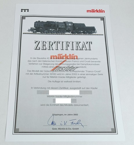 Märklin 39160 zertifikat - märklin,