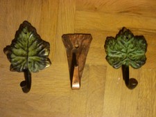 3 Wandhaken Bronze / Messing + Kupfer Weinlaubhaken Blatt Garderobenhaken Haken