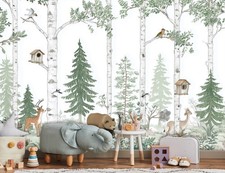 Fototapete Kinderzimmer Wald Natur Birken Vögel VLIES TAPETE XXL + KLEISTER 417