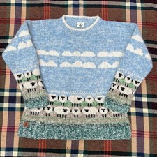 PACHAMAMA Pullover Damen M blau hazy Schaf Grobstrick Wolle Mohair Handarbeit Nepal