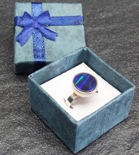 alter 800 Silber gepunzt dunkelblauer schwarzer Opal Ring RG 54 gemarkt WI