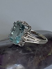 ? Eleganter Aquamarin-Ring in 585er Weißgold – ca. 7 Karat – Vintage Stil