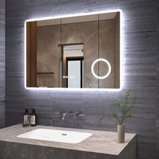 Wandspiegel Badspiegel LED Touch mit Beleuchtung Uhr Dimmbar Lichtspiegel 100x70