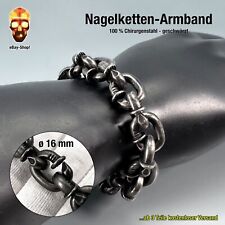 16mm Nagel Armband schwarz - Herren Edelstahl Panzerarmband Biker Skull Anhänger