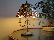 Tiffany Tischlampe Fuchsien Blüten mit Messingfuß u. Marmorsockel Höhe 46 cm