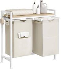 Wäschekorb 2 Fächer Wäschesortierer Ablage Wäschebehälter 70x30x71cm Weiß 02wdw