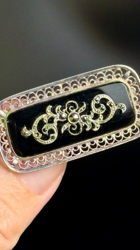 Silber 800 brosche - silber, onyx