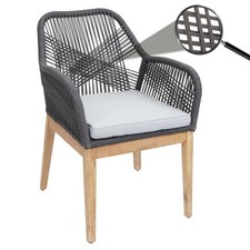 B-Ware Gartenstuhl MCW-H56b, Sessel, Rope Holz Akazie dunkelgrau Kissen hellgrau