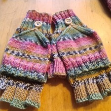 Klapp- Handschuhe , pink, grün, beige Handgestrickt, Gr. M-L, Merino und Seide 