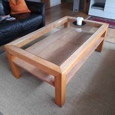 Couchtisch, Kernbuche massiv, Tischplatte Klarglas