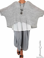 LAGENLOOK Überwurf Tunika Shirt grau ecru XL-XXL-XXXL 46 48 50 52 54 56 58