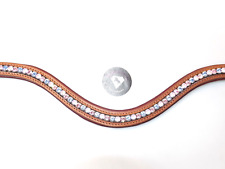 Stirnriemen geschwungen Strass rosa rose hellblau 42,5 cm Leder hellbraun NEU