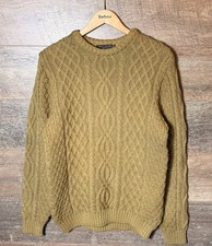 Paul James Jarvis Pullover British Wool Aran Cable Sweater Mustard sehr guter Zustand - Medium
